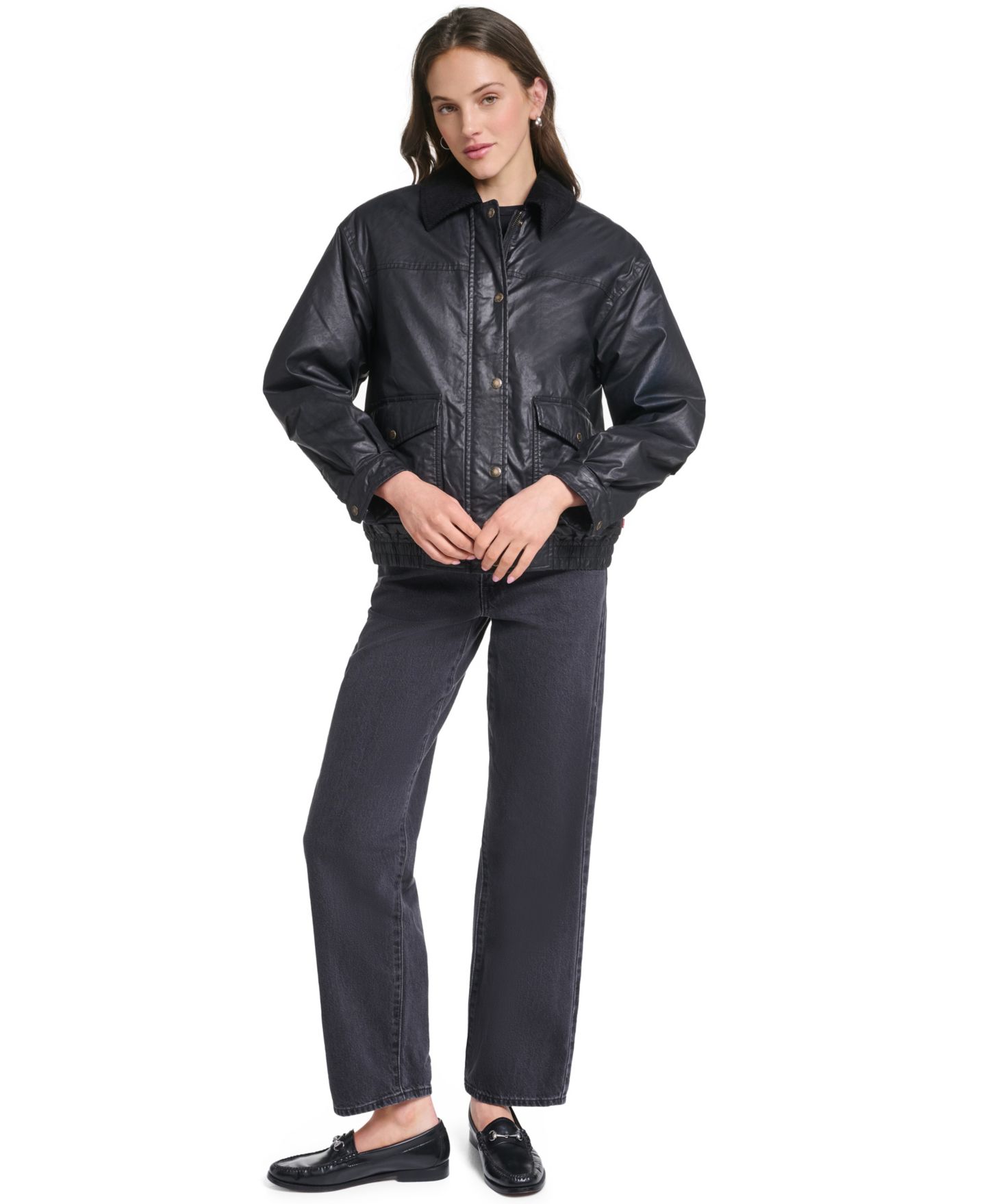 Женская куртка Levi's Relaxed Dad Bombel85 Waxed-Cotton Corduroy-Collar Bomber, цвет: Чёрный — фото 2