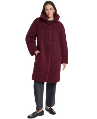 Women's Long Sherpa Snap-Closure Teddy Coat