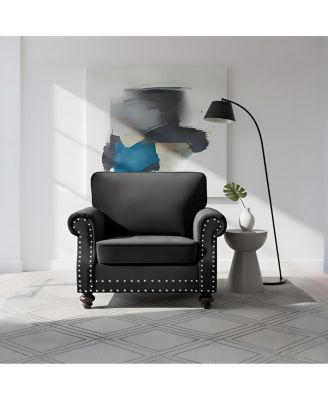 Classic Nail head Velvet Accent Chair with Wood Legs