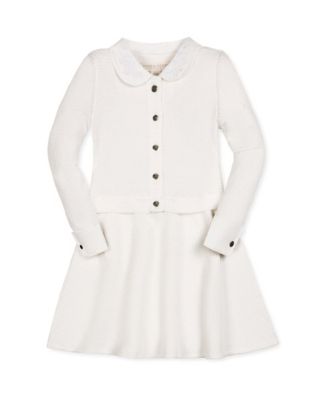 Girls' 4-16 Peter Pan Collar Long-Sleeve Tweed-Stitch Sweater Dress