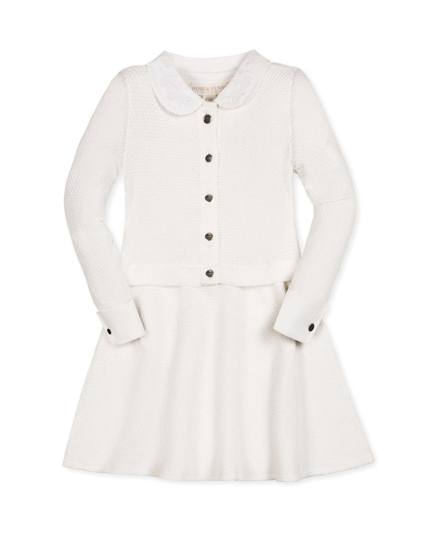 Платье Hope & Henry Peter Pan Collar Long-Sleeve Tweed-Stitch Sweater Dress для девочек, цвет: Мягкий белый — фото 1
