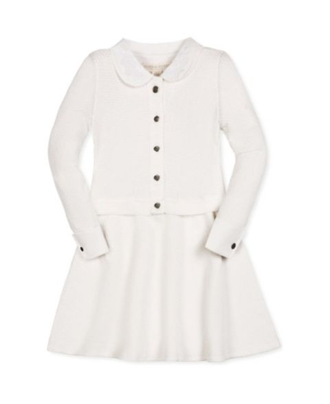 Платье Hope & Henry Peter Pan Collar Long-Sleeve Tweed-Stitch Sweater Dress для девочек, цвет: Мягкий белый