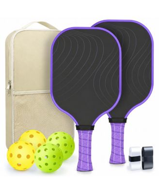 USAPA Approved Carbon Fiber Pickleball Paddles Set 2 Pack Lightweight Rackets With Balls Bag Grip Tapes