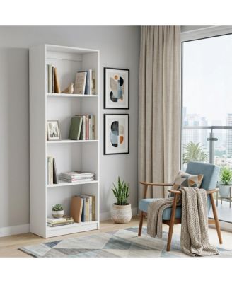 71 Inch 4-Tier Manufactured Wood Fixed Shelf Bookcase