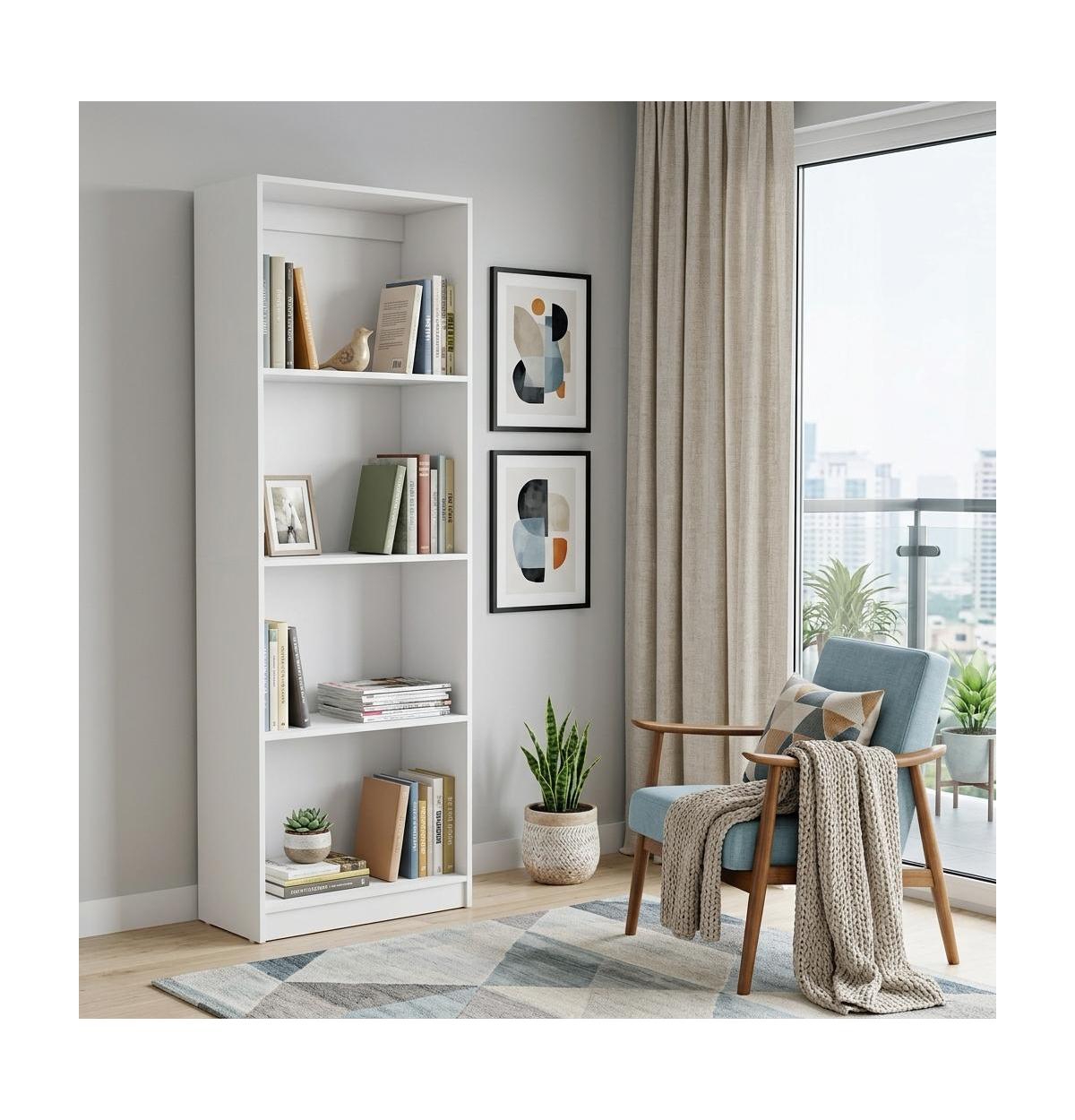 HomeRoots 71 Inch 4-Tier Manufactured Wood Fixed Shelf Bookcase