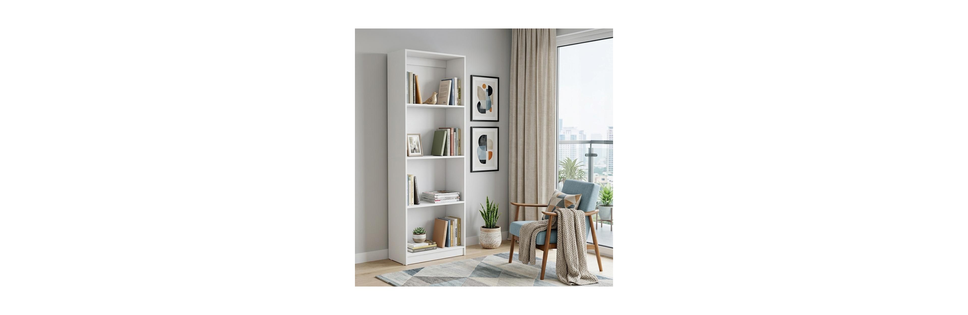 HomeRoots 71 Inch 4-Tier Manufactured Wood Fixed Shelf Bookcase