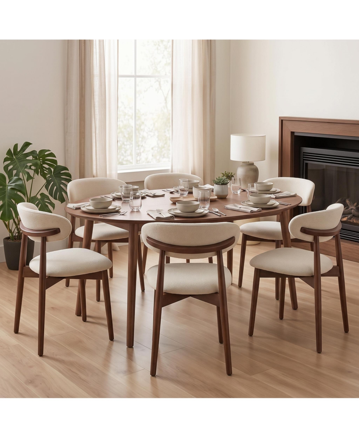 homfan Set of 6 Upholstered Farmhouse Mid-Century Dining Chairs with Padded Seat and Curved Backrest