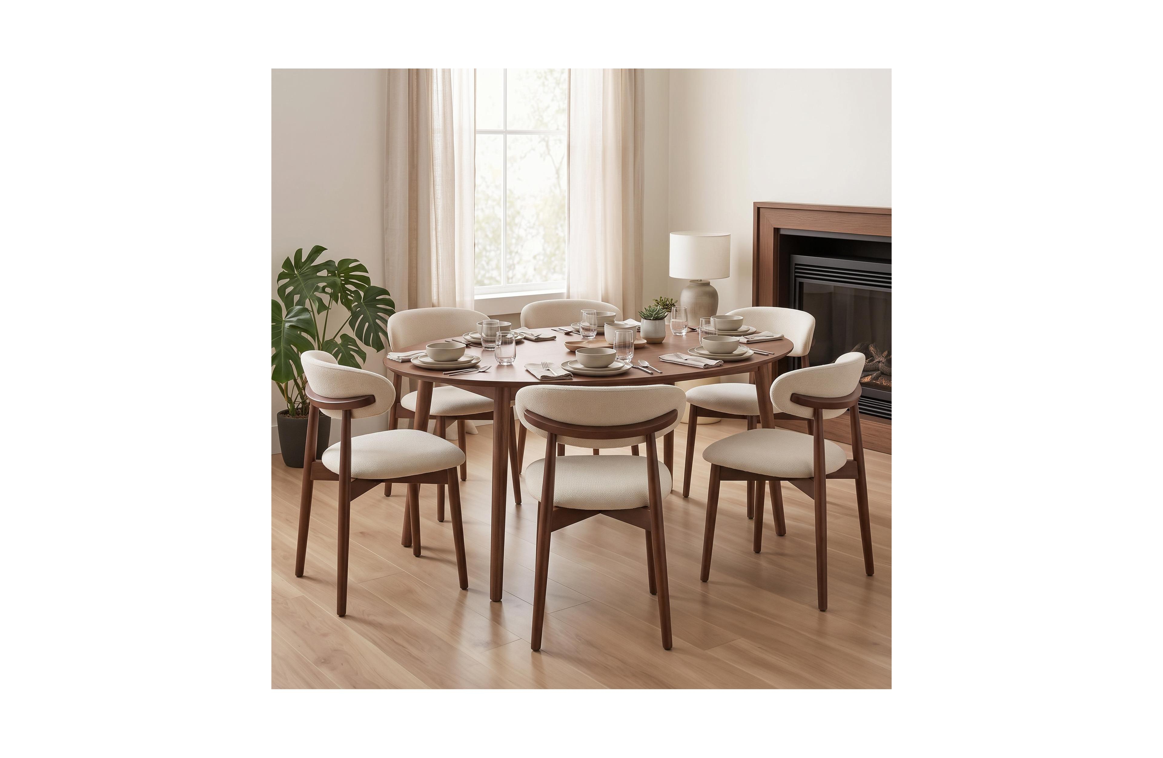 homfan Set of 6 Upholstered Farmhouse Mid-Century Dining Chairs with Padded Seat and Curved Backrest