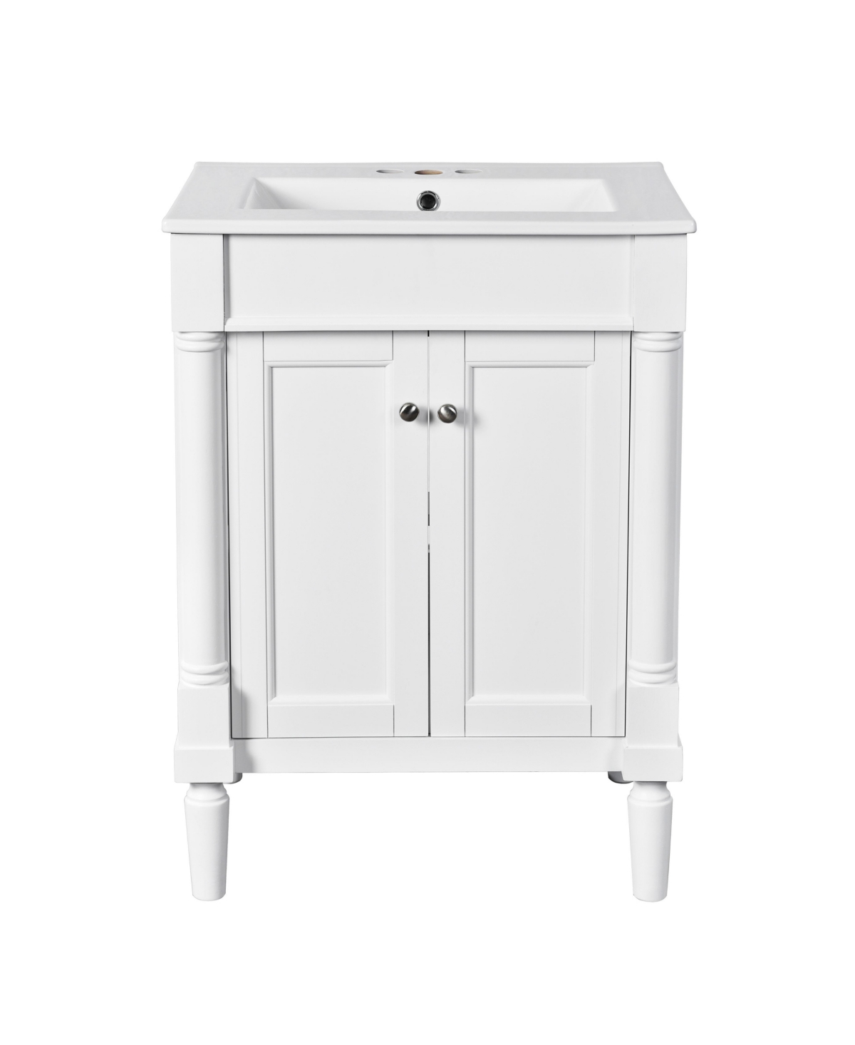 Sillysis 24 Inch Freestanding Bathroom Vanity, Mdf Cabinet with Solid Wood Frame, Ceramic Integrated Sink - White