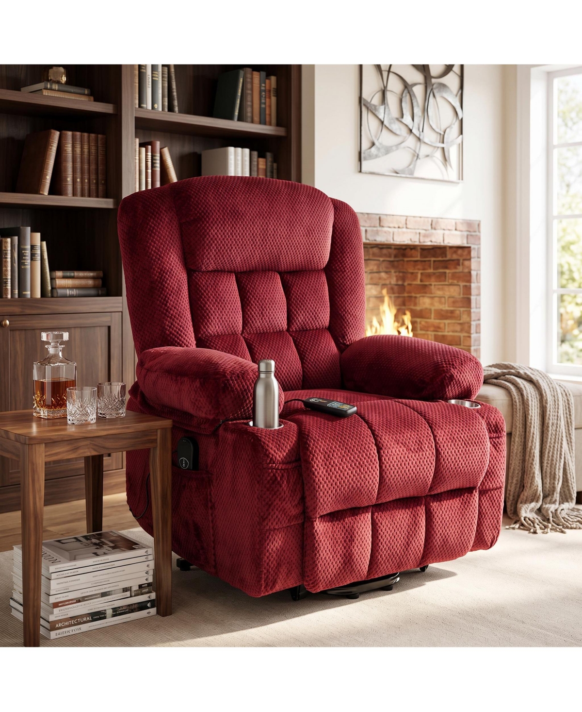 homfan Electric Power Lift Usb Port Remote Controlled Adjustable Reclining Recliner Chair - Red