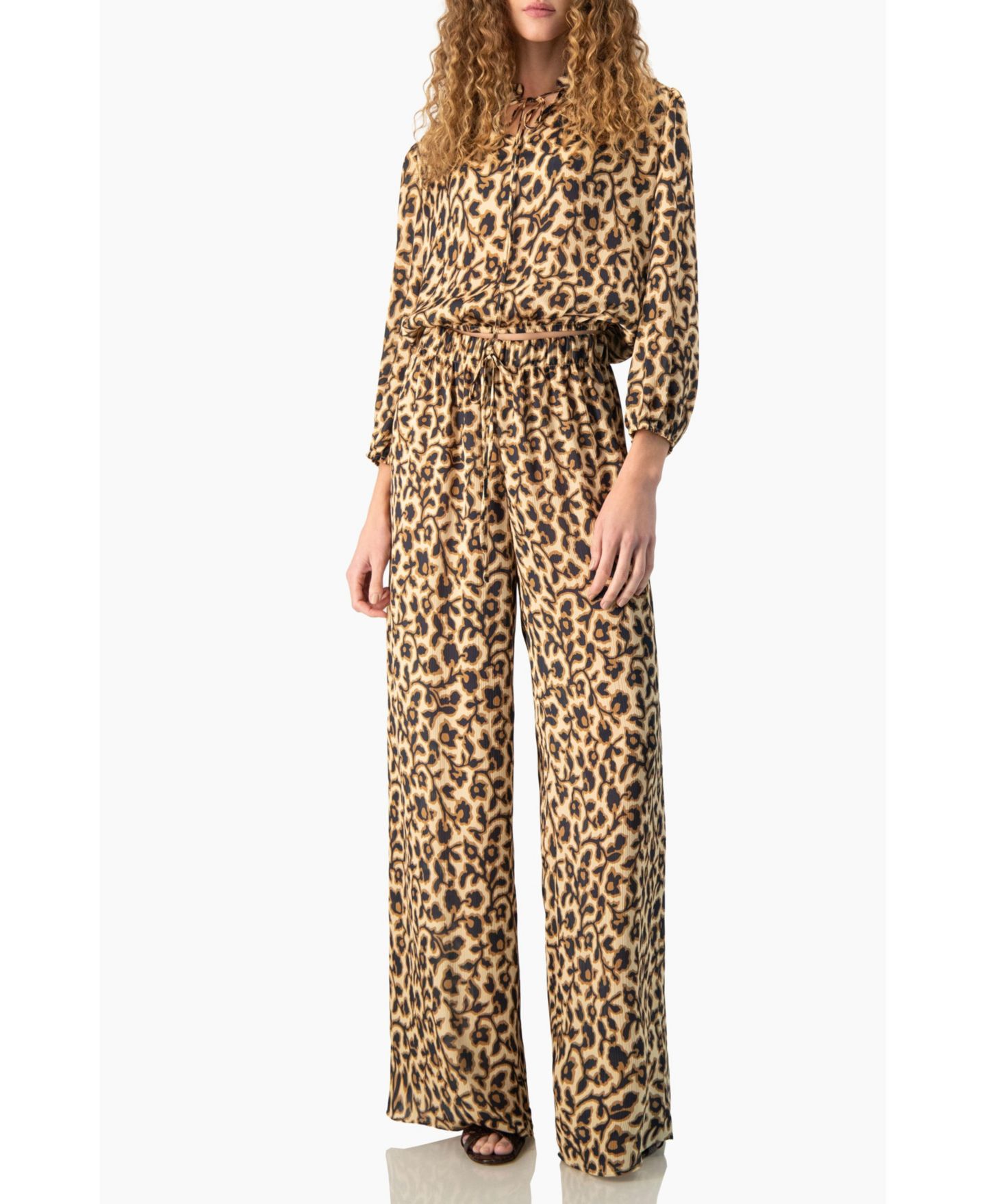 Женские брюки Ivonne Animal-Print Wide-Leg Drawstring, цвет: Светлый коричневый — фото 3