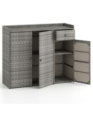 3-Door Outdoor Wicker Storage Cabinet with Countertop and Drawer