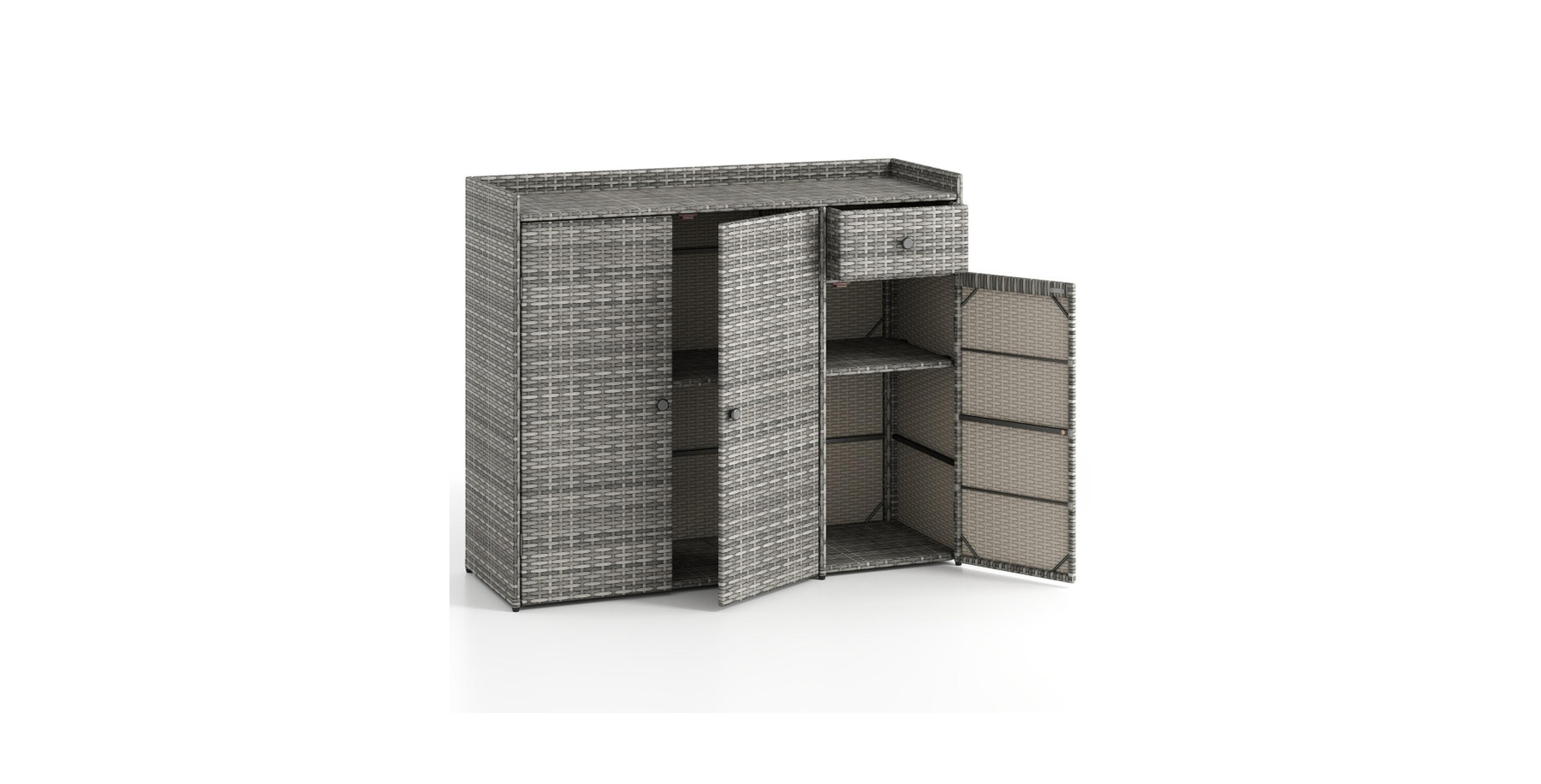 Gouun 3-Door Outdoor Wicker Storage Cabinet with Countertop and Drawer