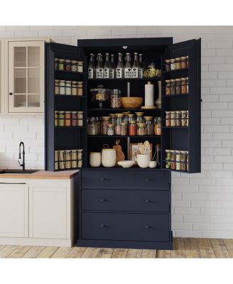 77" Farmhouse Kitchen Pantry Storage Cabinet with 3 Drawers