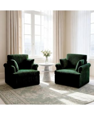 39-Inch Set of 2 Corduroy 360degree(s) Swivel Round Armrest with Storage Accent Chairs