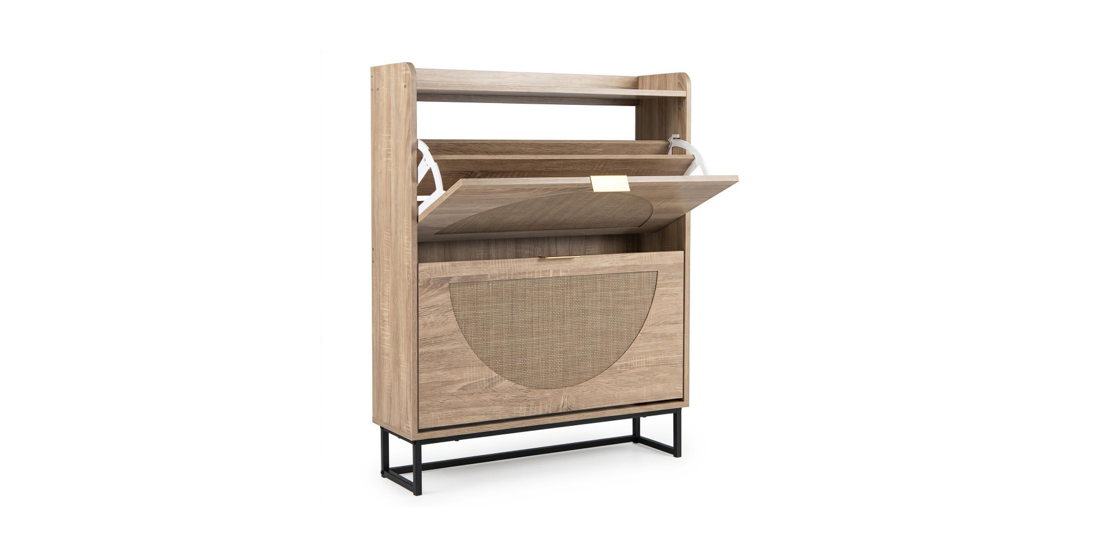Gouun Slim 9.5-Inch Deep Shoe Cabinet with Flip Drawers and Faux Rattan Fronts