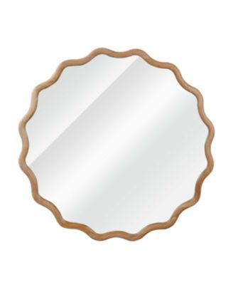 Round Wall Mirror 30 Inch Wavy Solid Wood Frame Tempered Glass Decorative Mirror with D Ring Hangers for Bathroom Bedroom Living Room Entryway