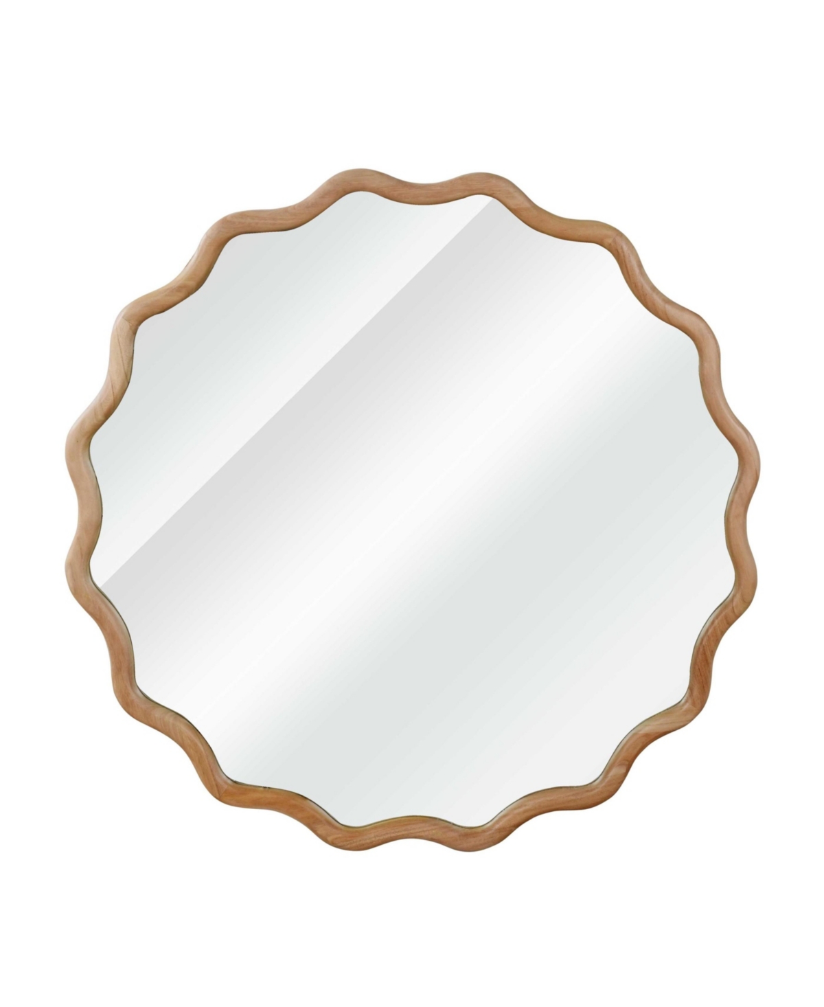 Phying Round Wall Mirror 30 Inch Wavy Solid Wood Frame Tempered Glass Decorative Mirror with D Ring Hangers for Bathroom Bedroom Living Room Entryway