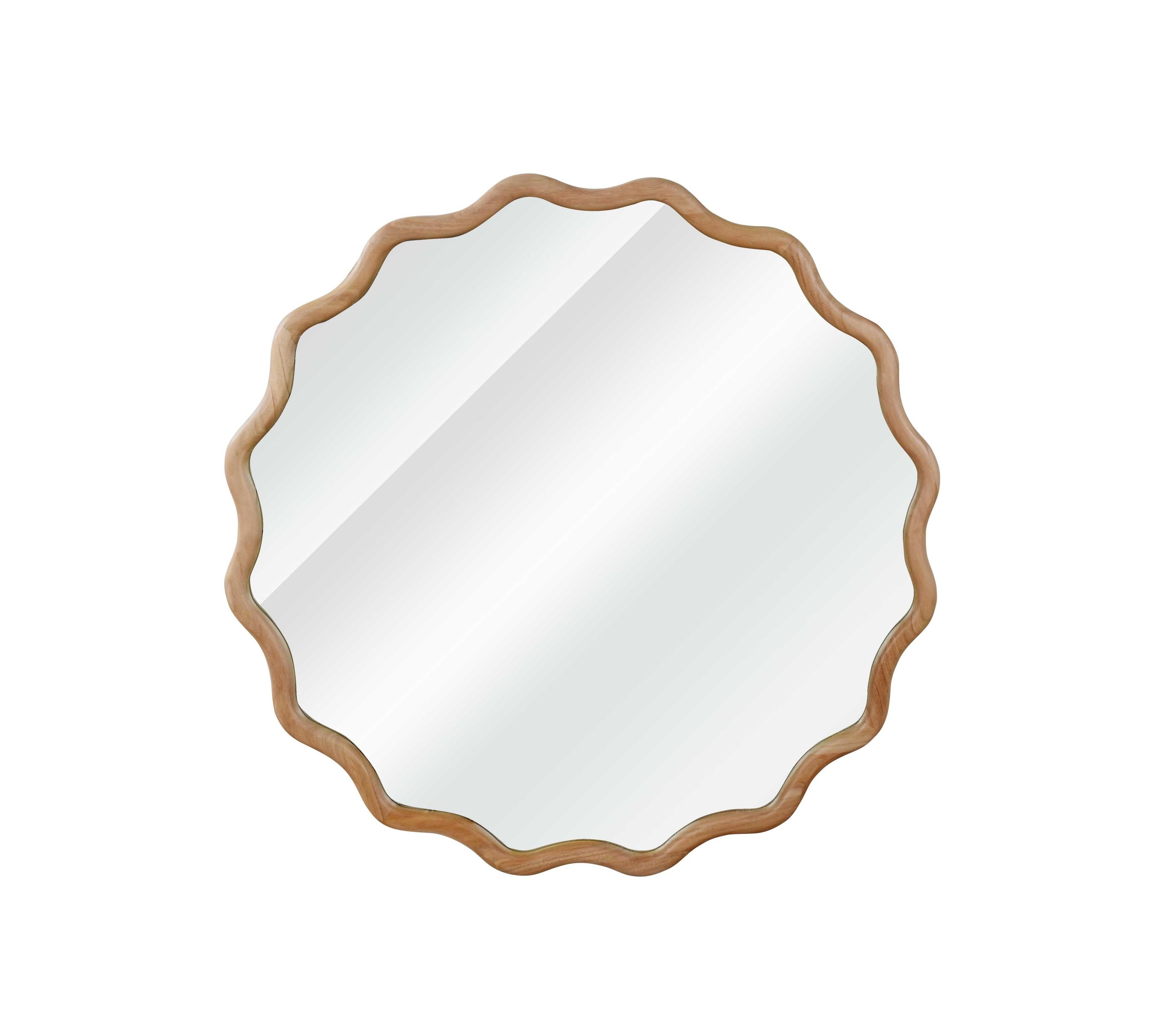 Phying Round Wall Mirror 30 Inch Wavy Solid Wood Frame Tempered Glass Decorative Mirror with D Ring Hangers for Bathroom Bedroom Living Room Entryway