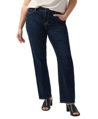 Plus Size Elyse Straight-Leg Mid-Rise Dark Rinse Denim Jeans