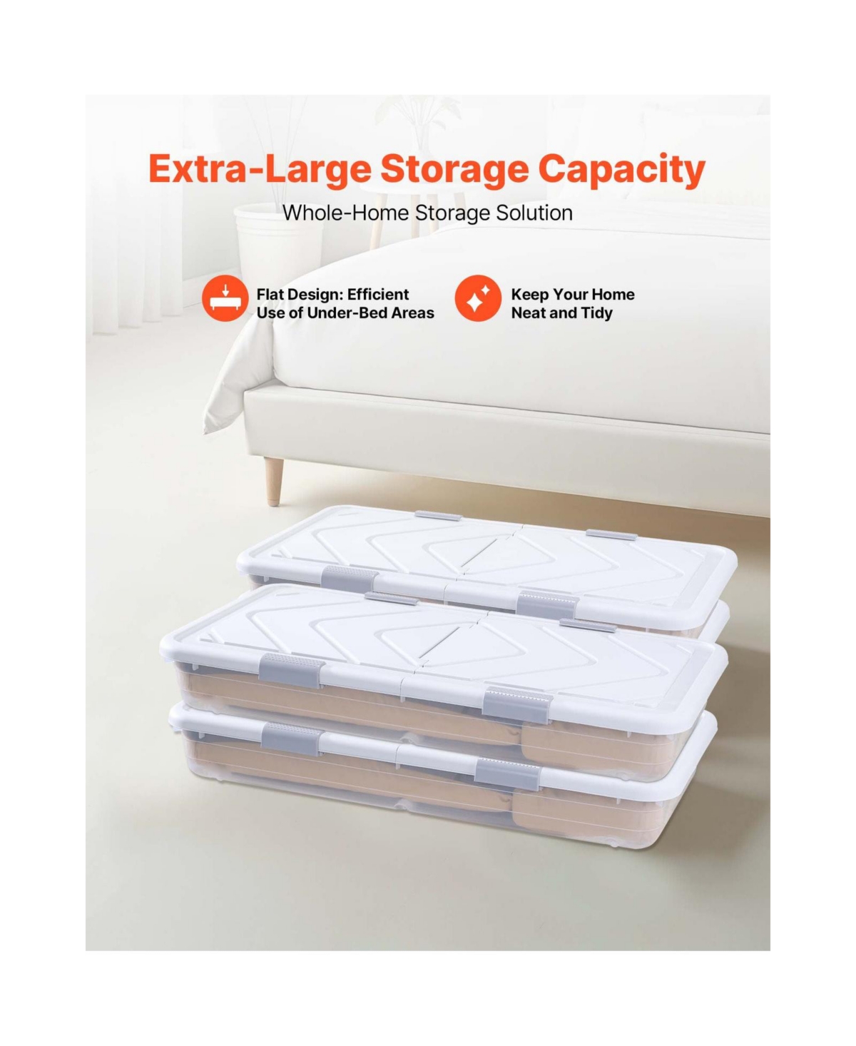 Volenca 4-Pack 42 L Under Bed Storage Bins with Lids and Wheels - White