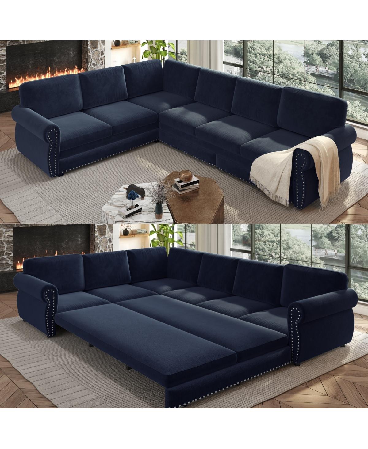 Streamdale Furniture 118" L-Shaped Pull-Out Sleeper Sofa with Chenille Upholstery