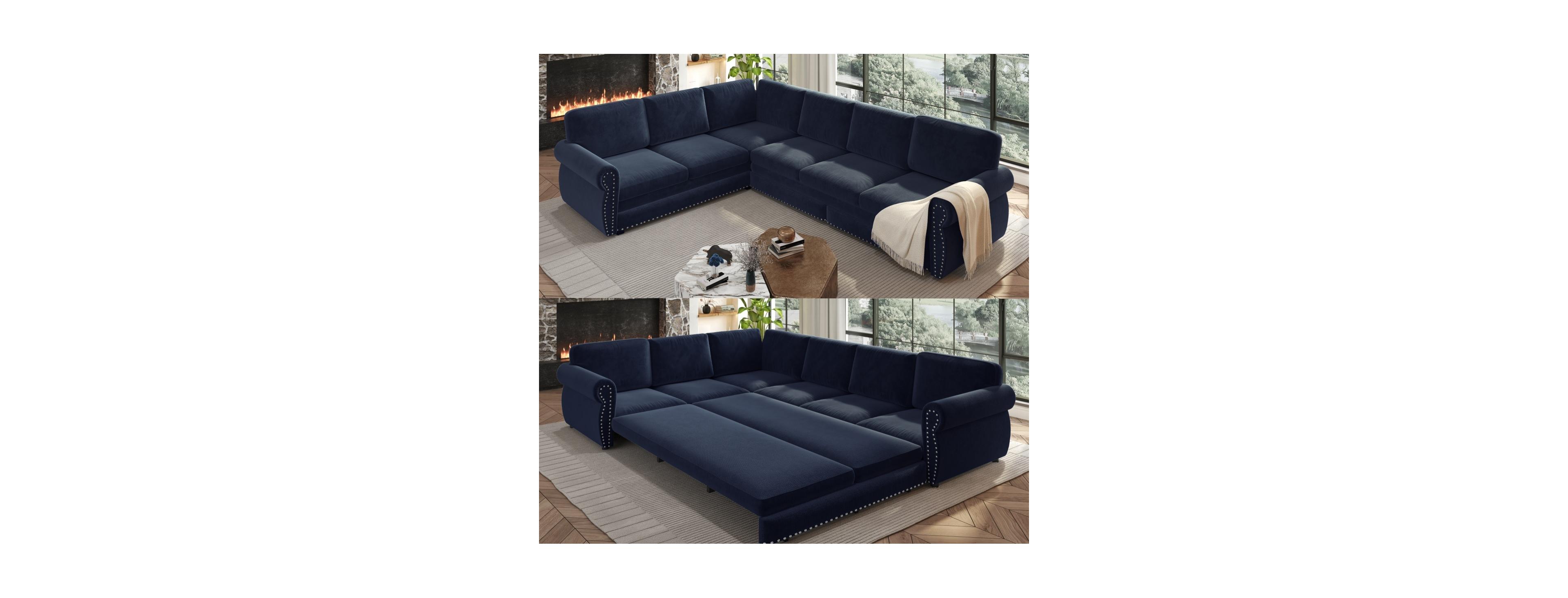 Streamdale Furniture 118" L-Shaped Pull-Out Sleeper Sofa with Chenille Upholstery