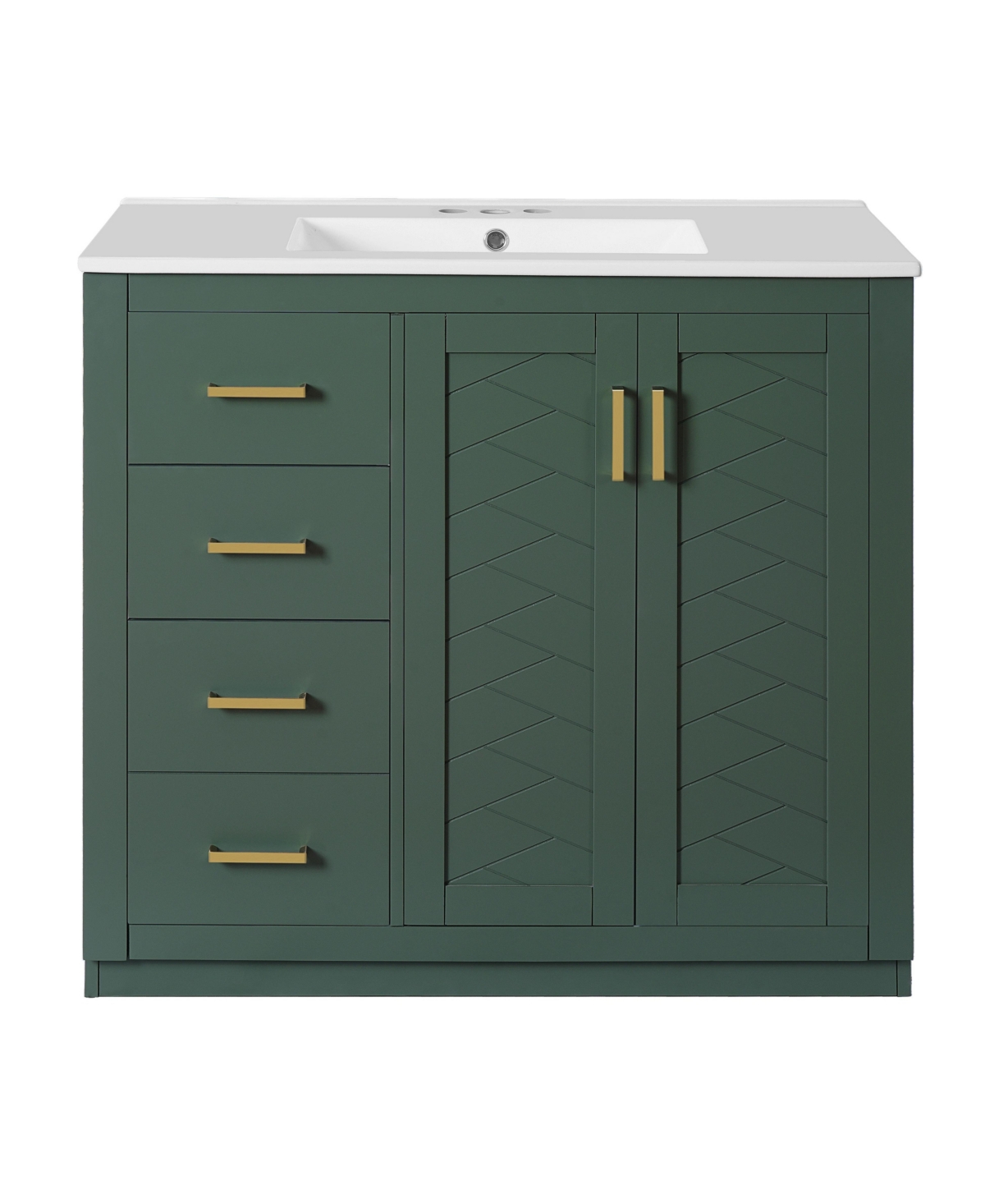 Sillysis 36 Inch Freestanding Bathroom Vanity, Mdf Cabinet with Solid Wood Frame, Ceramic Integrated Sink - Green