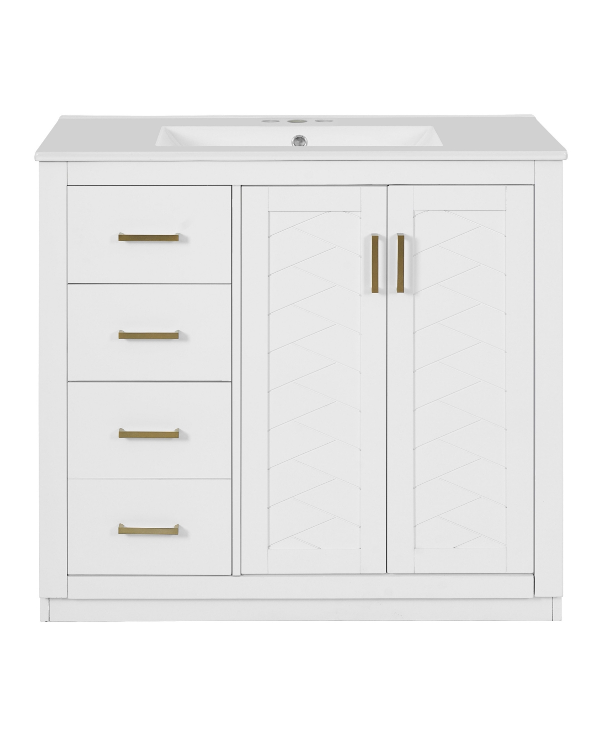 Sillysis 36 Inch Freestanding Bathroom Vanity, Mdf Cabinet with Solid Wood Frame, Ceramic Integrated Sink - White