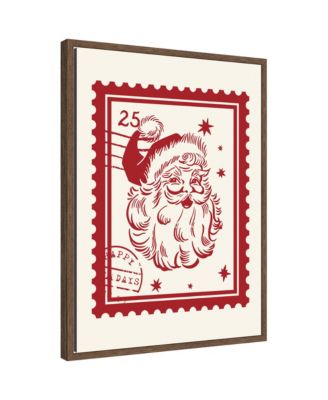 Retro Santa Christmas Stamp by Lucky Guava Framed Canvas Wall Art Print