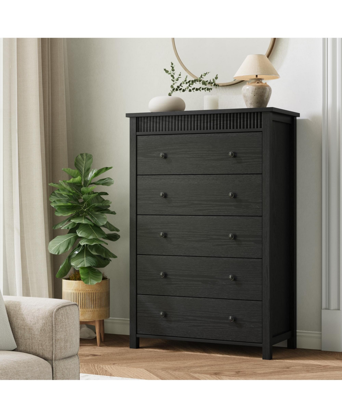 gaomon 5 Drawer Dresser for Bedroom, Vertical Chest of Drawers with Anti-Tip Kit, Wooden Storage Cabinet