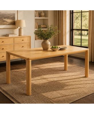 70.28" Solid Rubber Wood Rectangular Dining Table, Natural Finish