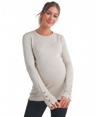 Maternity Long-Sleeve Crew Neck Button-Detail Sweater