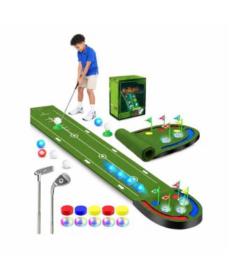 Upgraded Kids Golf Putting Set LED Light Up Holes Glowing Balls Adjustable Clubs Indoor Outdoor Game