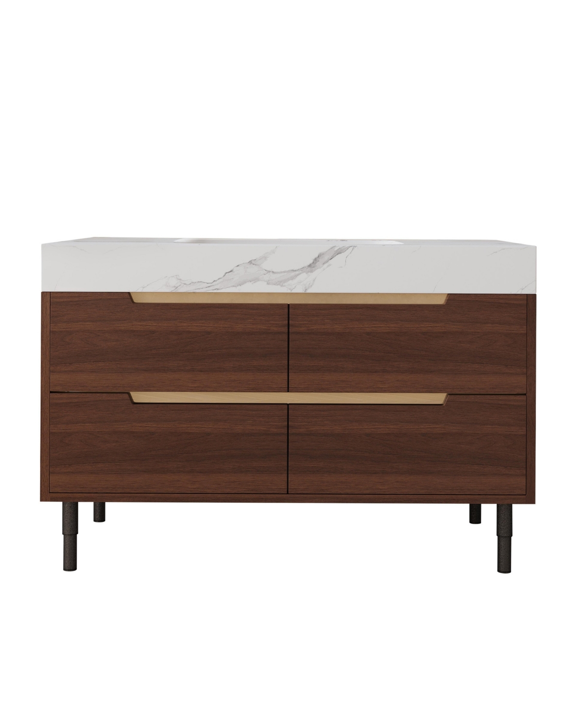 Thirtypeachy 35.4 Inch 2-in-1 Freestanding or Wall-Mounted Bathroom Vanity, Plywood Cabinet, Sintered Stone Top with Ceramic Sink - Walnut