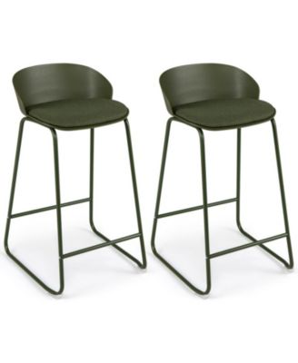 Set of 2 Counter Height Bar Stools with Curved Barrel Backrest and Metal Frame