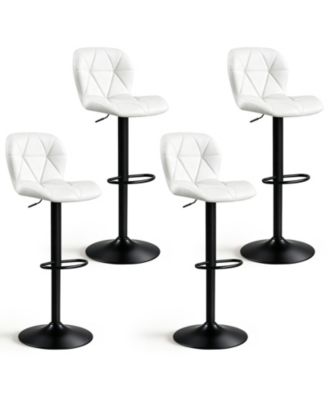 4 Pieces Upholstered Swivel Bar Stools with Adjustable Height Curved Backs Footrests