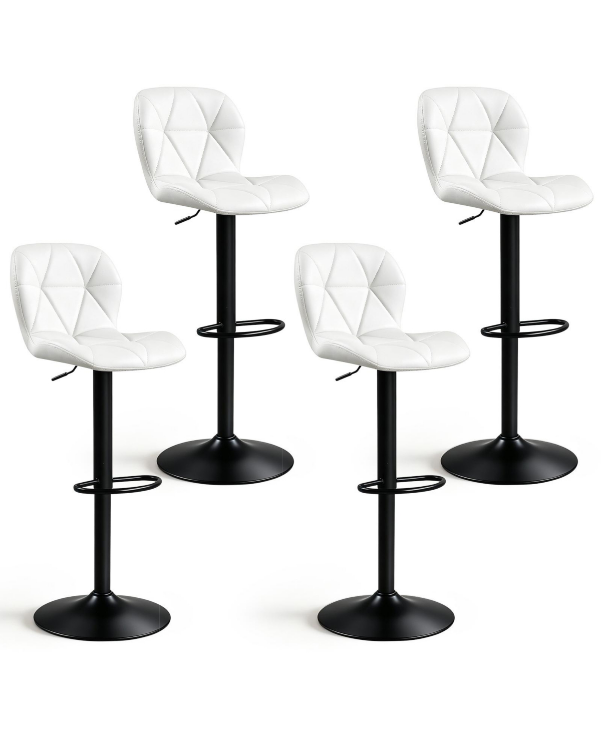 Gymax 4 Pieces Upholstered Swivel Bar Stools with Adjustable Height Curved Backs Footrests - White