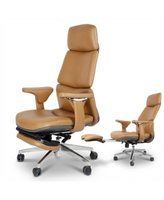Ergonomic Full-Grain Leather Executive Office Chair with Footrest