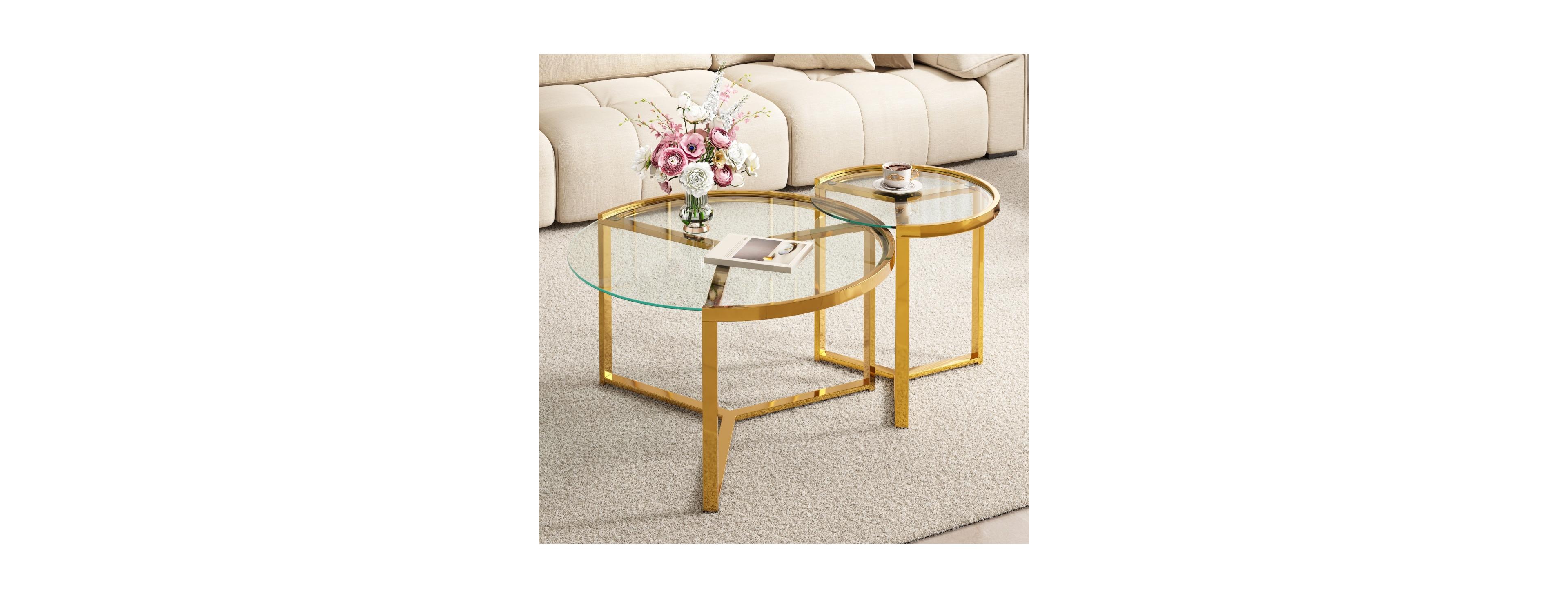 Streamdale Furniture Glass Nesting Coffee Table Set, Modern Round Cocktail Table, 31.5