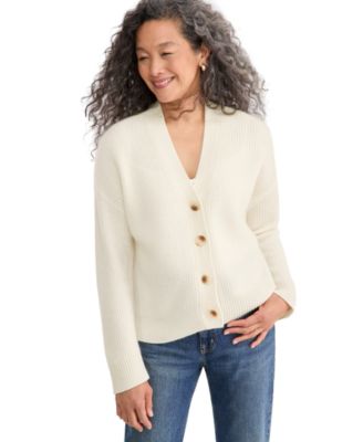 Women's 100% Cashmere Shaker Stitch V-Neck Cardigan Sweater