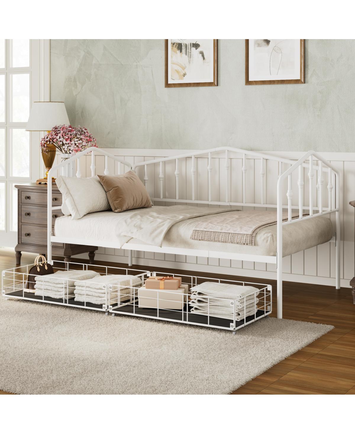 Streamdale Furniture Twin Size Stylish Metal Daybed with 2 Drawers - White