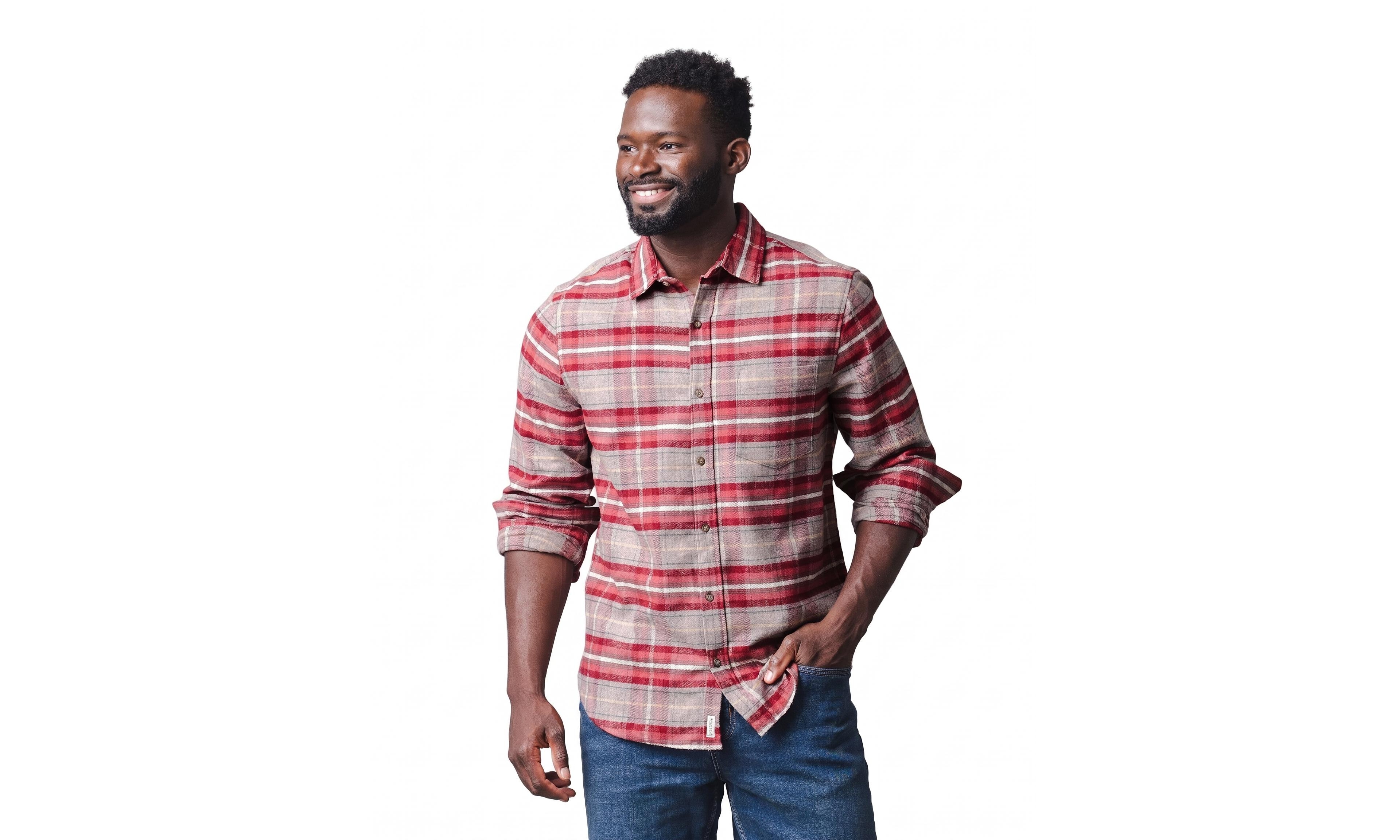 Hope & Henry Men's Plaid Flannel Point Collar Button-Down Shirt