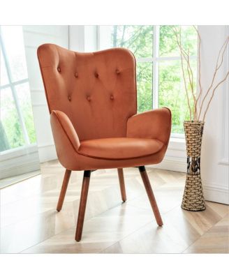 Mid-Century Modern Wingback Accent Chair with Wood Legs