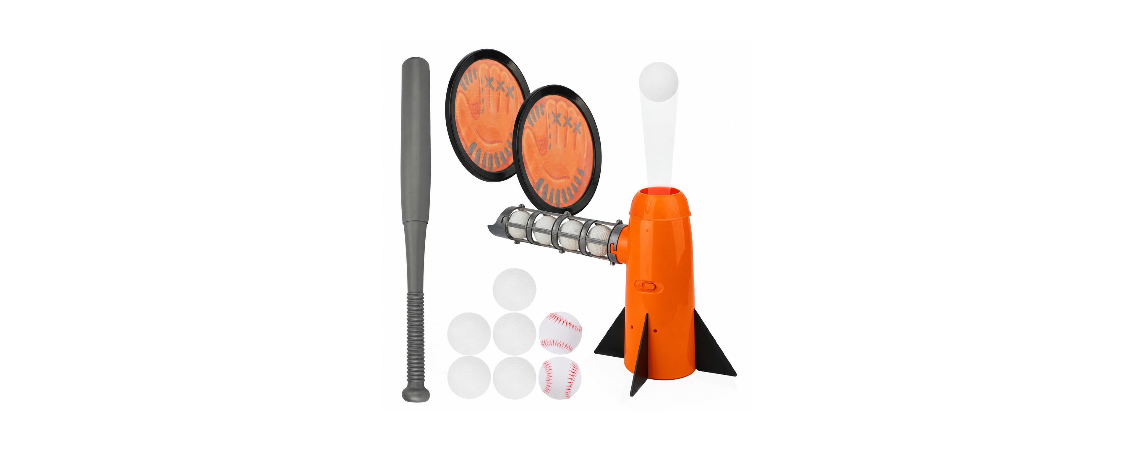 Peneyon Auto Baseball Pitching Machine For Kids With Bat 7 Balls Sticky Gloves