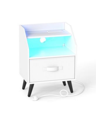 LED Nightstand with Built-In Power Outlets and Open Storage Shelf