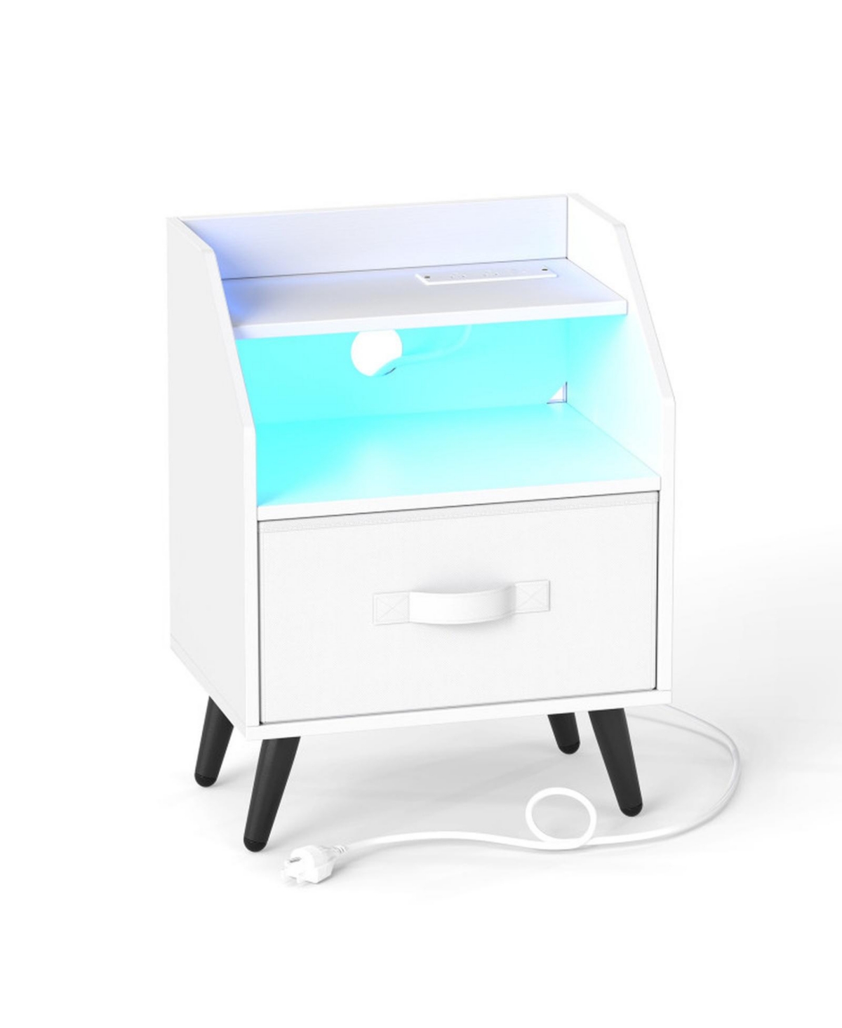 Gouun Led Nightstand with Built-In Power Outlets and Open Storage Shelf