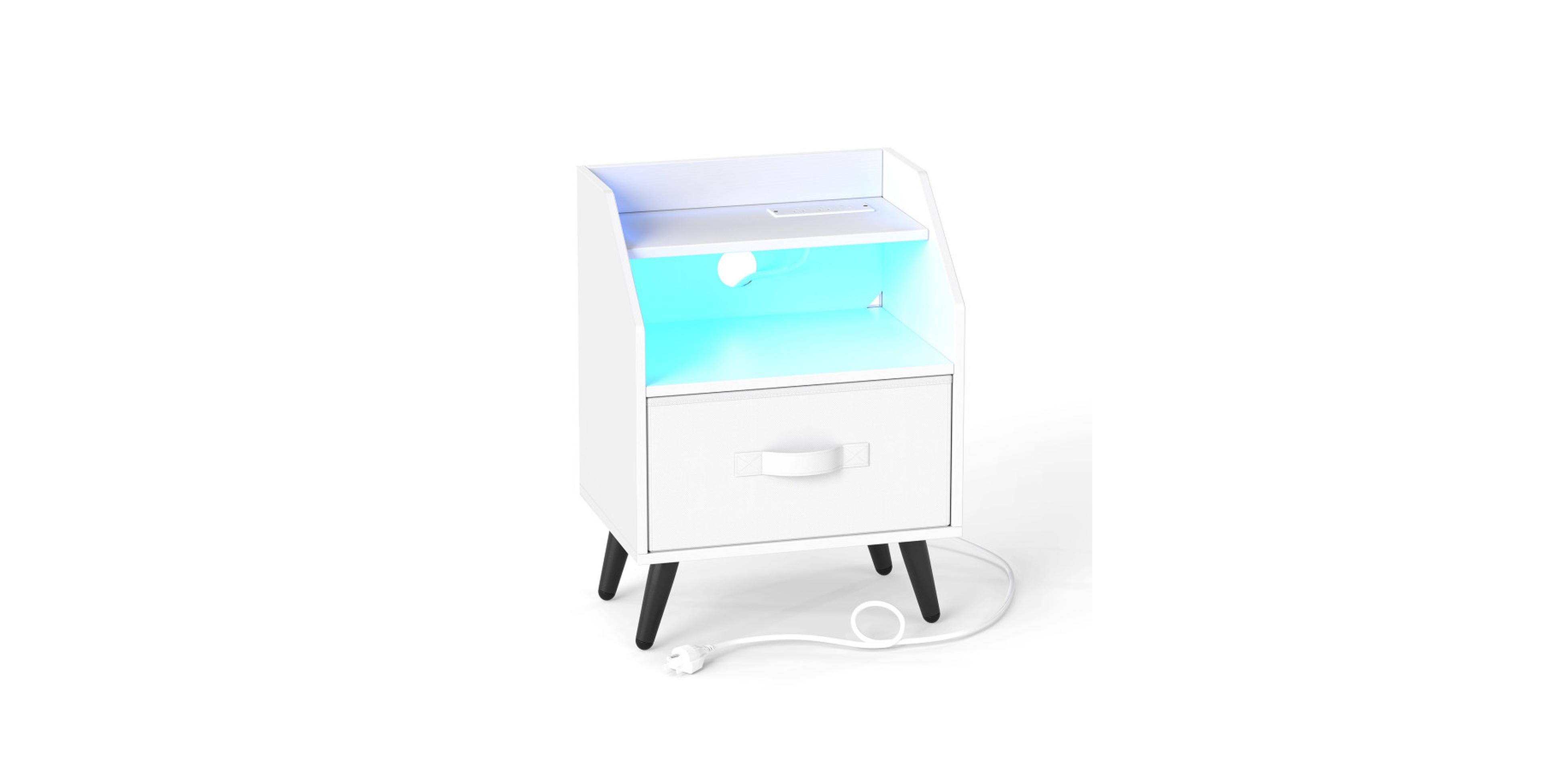 Gouun Led Nightstand with Built-In Power Outlets and Open Storage Shelf