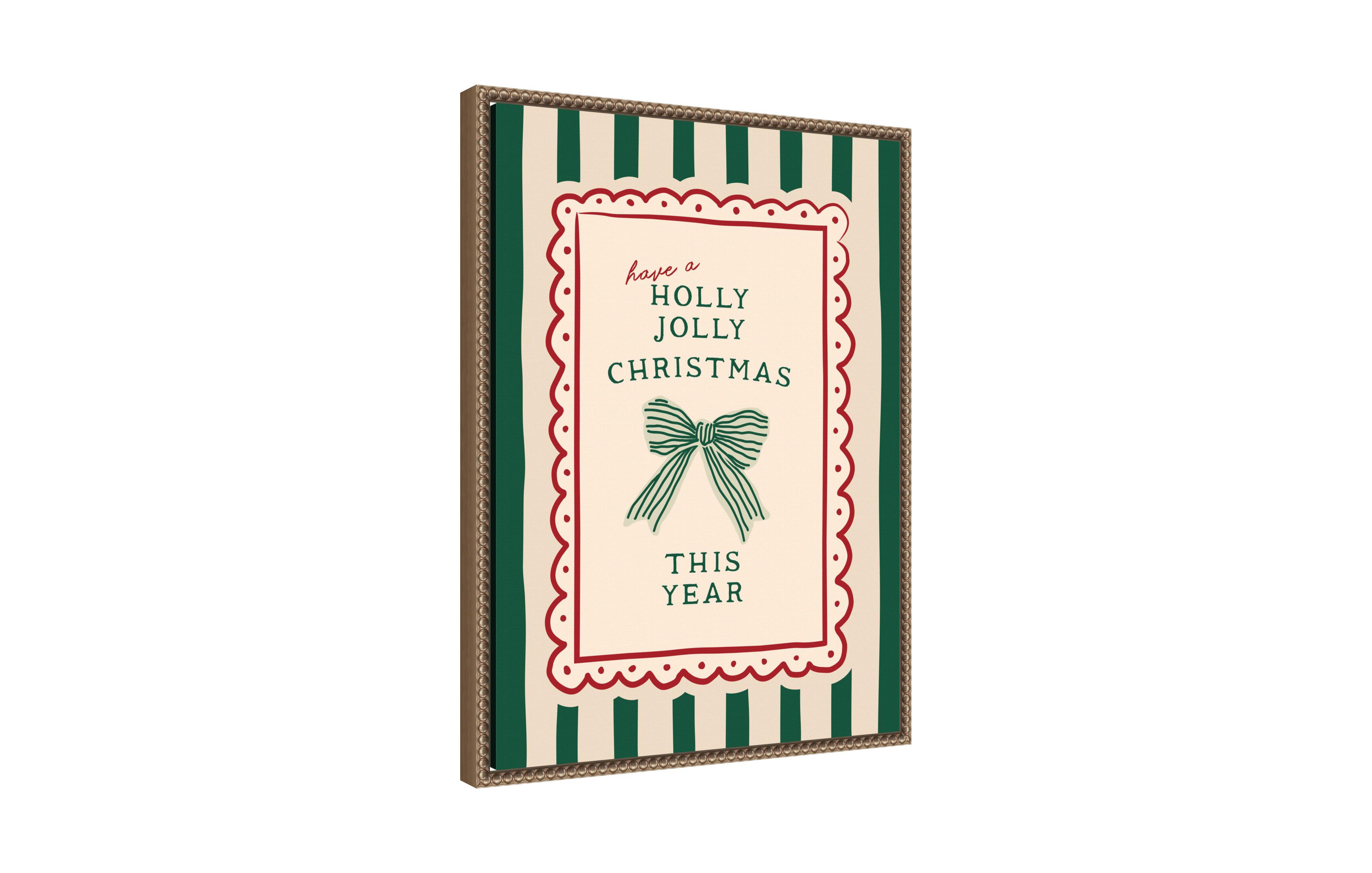 Kate and Laurel Retro Holly Jolly Christmas by Lucky Guava Framed Canvas Wall Art Print
