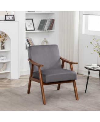 Velvet Mid-Century Modern Accent Chair with Solid Wood Frame
